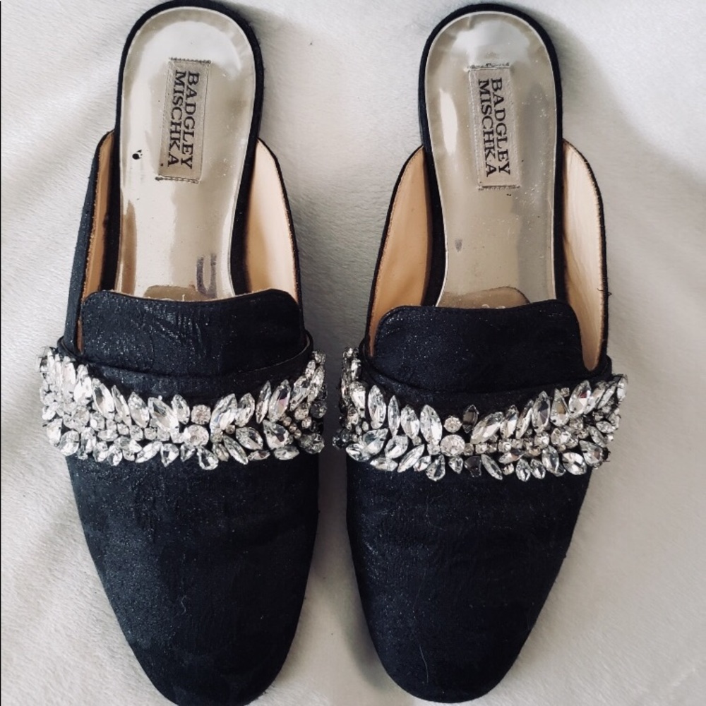 BADGLEY MICSHKA Black Flat loafers cloth w/ bling